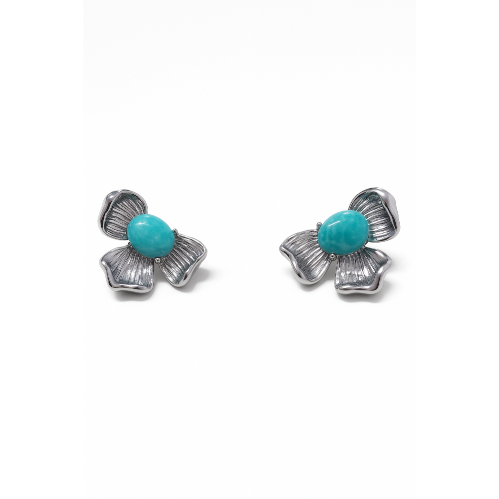  Σκουλαρίκι Λουλούδι Τυρκουάζ